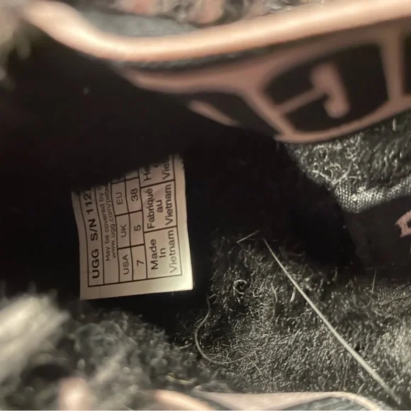 UGG Black and Pink Fuzzy Slippers - Picture 3 of 3